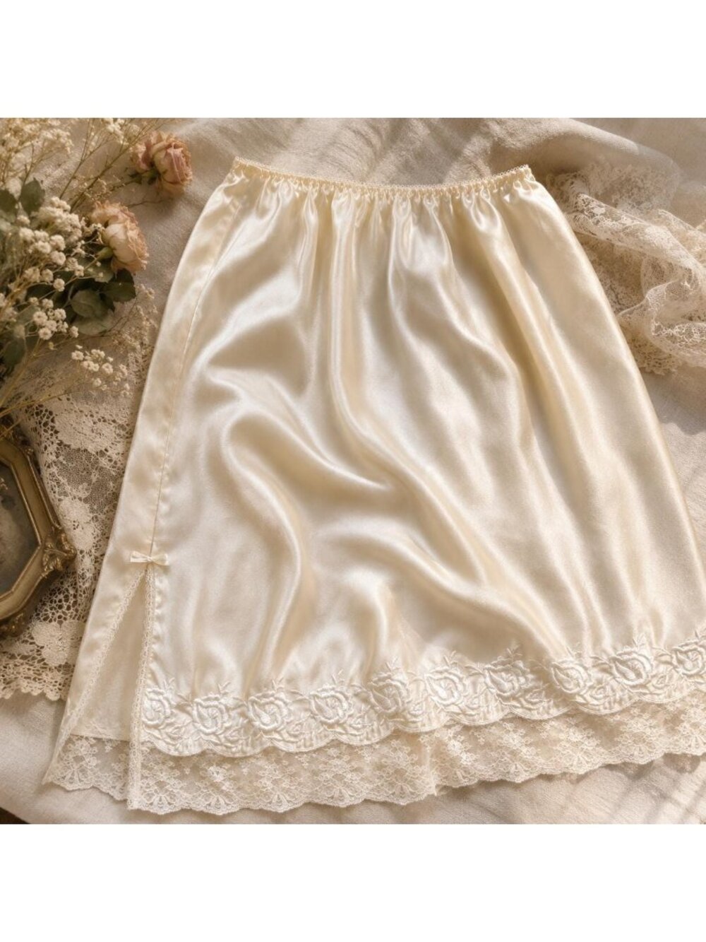 Vintage Ivory Half Slip Small Medium | Lace Trim Nylon Petticoat | ILGWU Made US